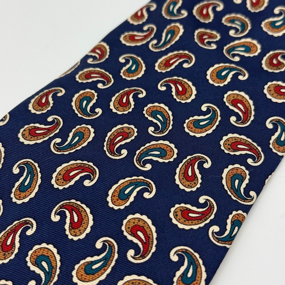 Rooster Mens Silk Tie Navy Blue Paisley Pattern Made in USA 3.75 Inch Width - Picture 2 of 10